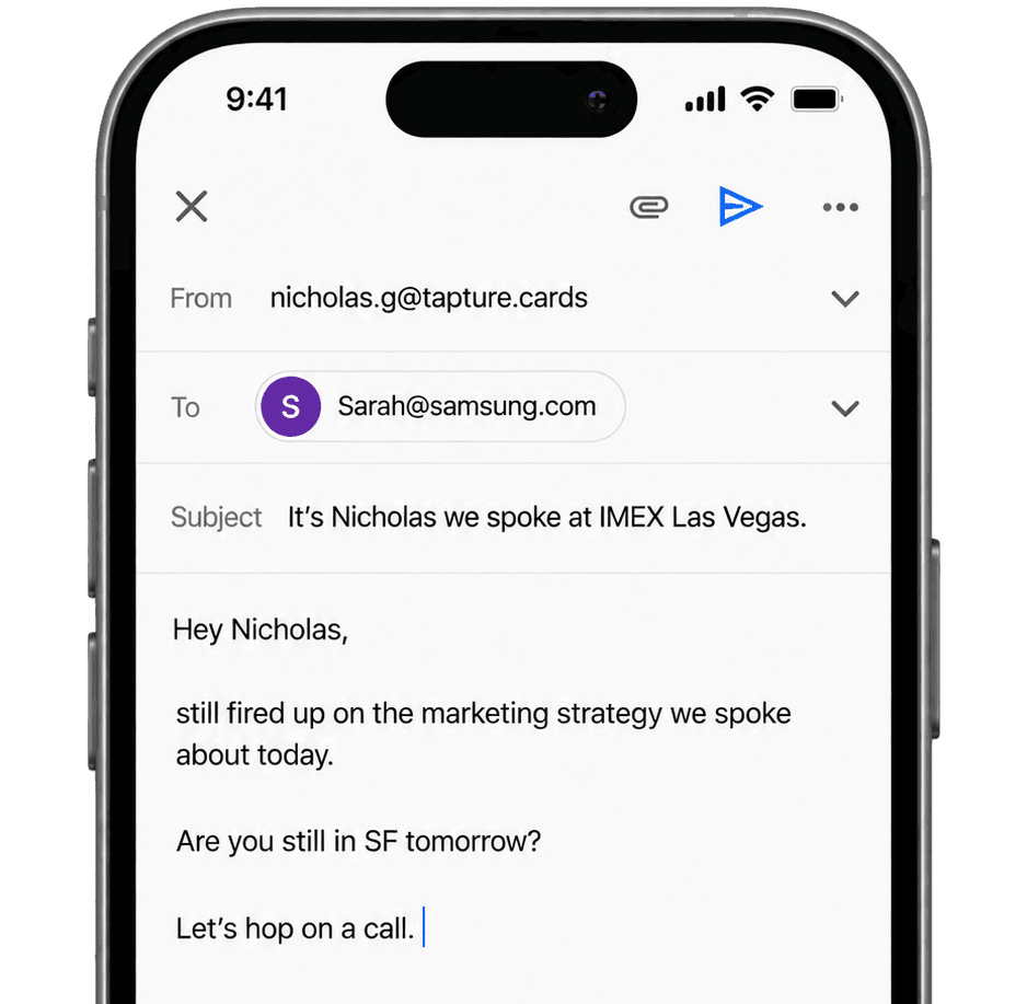 Personalized follow-up email composed on an iPhone